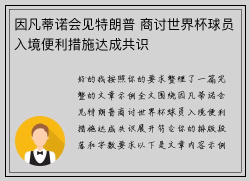 因凡蒂诺会见特朗普 商讨世界杯球员入境便利措施达成共识